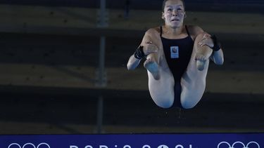 epa11530541 Else Praasterink of the Netherlands competes during the Women 10m Platform final of the Diving competitions in the Paris 2024 Olympic Games, at the Paris Aquatics Centre in Saint Denis, France, 06 August 2024.  EPA/MAST IRHAM