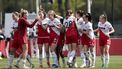 UTRECHT - Amber Visscher of FC Utrecht vrouwen viert de 2-1 tijdens de Nederlandse Azerion vrouwen eredivisie wedstrijd tussen FC Utrecht en FC Twente op Sportcomplex Zoudenbalch op 21 april 2024 in Utrecht, Nederland. ANP JEROEN PUTMANS