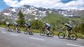 Cyclists (L-R) Italy's Samuele Zoccarato, Austria's Michael Gogl, Norway's Andre Drege, the Netherland's Oscar Riesebeek and Germany's Jonas Rapp ride in a partly snow-covered mountain area during the 4th stage from St. Johann Alpendorf to Kals am Großglockner (151,7 km) of the 2024 Tour of Austria on July 6, 2024.  
Johann GRODER / APA / AFP