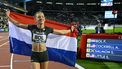 Netherlands' Femke Bol celebrates after winning the Women's 400m Hurdles final of the Memorial Van Damme Diamond League athletics finals at the Roi Baudouin Stadium in Brussels on September 14, 2024. 
NICOLAS TUCAT / AFP