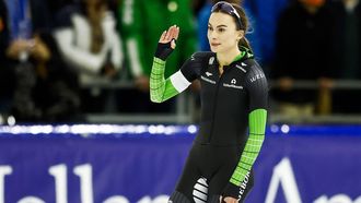 HEERENVEEN - Femke Kok reageert na de 500 meter tijdens de eerste dag van het Nederlandse kampioenschap sprint schaatsen in Thialf. ANP VINCENT JANNINK