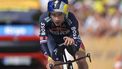 Red Bull - BORA - hansgrohe team's Slovenian rider Primoz Roglic cycles past the finish line of the 7th stage of the 111th edition of the Tour de France cycling race, 25,3 km individual time trial between Nuits-Saint-Georges and Gevrey-Chambertin, on July 5, 2024. 
Thomas SAMSON / AFP