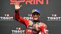 Ducati Lenovo Team's Spanish MotoGP rider Marc Marquez poses after winning the sprint race, as part of the France Moto GP Grand Prix, at Le Mans Circuit on May 10, 2025. 
LOIC VENANCE / AFP