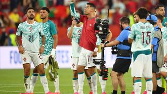 Portugal's forward #07 Cristiano Ronaldo reacts after winning the 2026 World Cup round of 32 football match between Portugal and Croatia at the Toronto Stadium in Toronto on July 2, 2026. 

Cole Burston / AFP