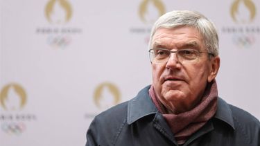 epa11005560 President of IOC Thomas Bach attends a press conference following a visit to the construction site of the Athletes Village for the Paris 2024 Olympic Games as part of a media tour with members of IOC (International Olympic Committee) in Saint-Denis, north of Paris, France, 01 December 2023. The public company SOLIDEO is responsible for building the various complexes for the Olympic Games, which is scheduled to be ready by the end of 2023.  EPA/TERESA SUAREZ