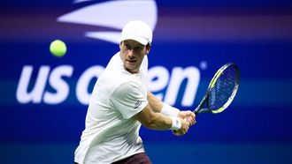 Netherlands' Botic van de Zandschulp returns the ball to Germany's Alexander Zverev during the men's singles quarter-final tennis match on day eleven of the US Open tennis tournament at the USTA Billie Jean King National Tennis Center in New York City on September 9, 2026. 
CHARLY TRIBALLEAU / AFP