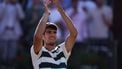 Spain's Carlos Alcaraz celebrates winning against France's Arthur Rinderknech during their men's singles quarter final tennis match at the HSBC ATP tennis Championships at Queen's Club in west London on June 20, 2025. 
HENRY NICHOLLS / AFP