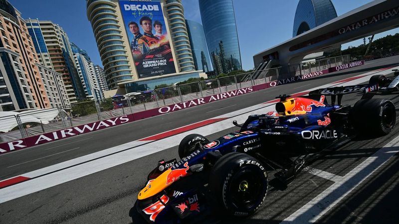 Red Bull Racing's Dutch driver Max Verstappen steers his car during the first practice session ahead of the Formula One Azerbaijan Grand Prix at the Baku City Circuit in Baku on September 24, 2026. 
Andrej ISAKOVIC / AFP