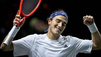 ROTTERDAM - Mattia Bellucci (ITA) na zijn gewonnen wedstrijd tegen Stefanos Tsitsipas (GRE) op de vijfde dag van het ABN AMRO Open tennistoernooi in Ahoy. ANP SANDER KONING
