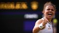 Italy's Jasmine Paolini celebrates winning a point in the third set against Croatia's Donna Vekic during their women's singles semi-final tennis match on the eleventh day of the 2024 Wimbledon Championships at The All England Lawn Tennis and Croquet Club in Wimbledon, southwest London, on July 11, 2024. 
HENRY NICHOLLS / AFP