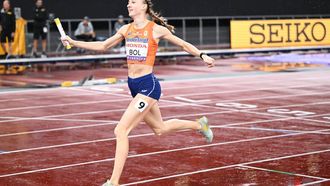 Netherlands' Femke Bol crosses the finish line to finish third in the women's 4x400m relay final during the World Athletics Championships in Tokyo on September 21, 2025. 
Kirill KUDRYAVTSEV / AFP