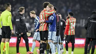 NIJMEGEN - (l-r) Philippe Sandler of NEC Nijmegen en Kenneth Taylor of Ajax na de Nederlandse Eredivisie wedstrijd tussen N.E.C Nijmegen en AFC Ajax in De Goffert op 20 december 2025 in Nijmegen, Nederland. ANP OLAF KRAAK
