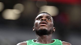 2021-08-03 13:50:58 Nigeria's Divine Oduduru reacts after competing the men's 200m semi-finals during the Tokyo 2020 Olympic Games at the Olympic Stadium in Tokyo on August 3, 2021. 
Jewel SAMAD / AFP