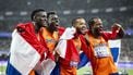 TOKIO - (l-r) Taymir Burnet, Elvis Afrifa, Xavi Mo-Ajok, Nsikak Ekpo tijdens de finale van de 4x100 meter estafette voor mannen tijdens de WK atletiek in het Japan National Stadium. ANP ROBIN VAN LONKHUIJSEN
