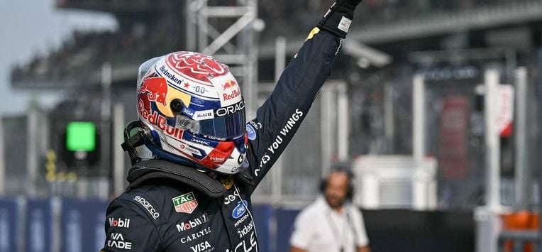 Red Bull Racing's Dutch driver Max Verstappen gestures after finishing in pole position during the qualifying session of the Formula One Bahrain Grand Prix in Sepang on October 3, 2026. 
Lillian SUWANRUMPHA / AFP