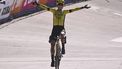 Team Visma-Lease a Bike's French rider Pauline Ferrand Prevot celebrates as she crosses the finish line to win the fifth edition of the Paris-Roubaix women's race, 148,5 km between Denain and Roubaix, northern France on April 12, 2025. 
JULIEN DE ROSA / AFP