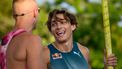 Sweden's Armand Duplantis (R) reacts with US' Sam Kendricks during the men's pole vault city event part of the 