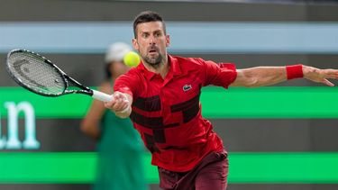 epa11654511 Novak Djokovic of Serbia in action during his Men's Singles quarterfinal match against Jakub Mensik of Czech Republic at the Shanghai Masters tennis tournament in Shanghai, China, 11 October 2024.  EPA/ALEX PLAVEVSKI