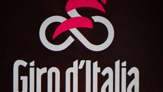 The logo of the Giro d'Italia is displayed during the presentation of the 2023 Giro d'Italia cycling race on October 17, 2022 in Milan. 
Marco BERTORELLO / AFP