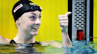 EINDHOVEN - Marrit Steenbergen in actie op de 200 meter vrije slag tijdens de Eindhoven Qualification Meet. Nederlandse topzwemmers kunnen hier limieten zwemmen voor de komende WK's en de Olympische Spelen van 2024. ANP KOEN VAN WEEL