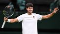Spain's Carlos Alcaraz celebrates after winning against Russia's Andrey Rublev during their men's singles fourth round tennis match on the seventh day of the 2025 Wimbledon Championships at The All England Lawn Tennis and Croquet Club in Wimbledon, southwest London, on July 6, 2025. 
Kirill KUDRYAVTSEV / AFP