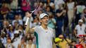 2023-08-12 20:51:31 epa10798109 Jannik Sinner of Italy celebrates his victory against Tommy Paul of the US during the men's semi-final match at the 2023 National Bank Open tennis tournament in Toronto, Canada, 12 August 2023.  EPA/EDUARDO LIMA