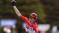 Team SD Worx - Protime's Dutch rider Demi Vollering celebrates as she crosses the finish line to win the race and La Vuelta Tour during the 8th stage of the 2024 La Vuelta Femenina cycling tour of Spain, an 89,5 km race from Madrid to Valdesqui ski resort, in Rascafria, on May 5, 2024. 
OSCAR DEL POZO / AFP