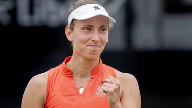 DEN BOSCH - Elise Mertens (BEL) na haar gewonnen partij tegen Ekaterina Alexandrova (RUS) tijdens de halve finale van het Libema Open. Het tennistoernooi vindt plaats in in het Autotron van Rosmalen. ANP SANDER KONING