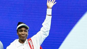USA's Venus Williams waves at supporters after losing against Czech Republic's Karolina Muchova at the end of their women's singles first round tennis match on day two of the US Open tennis tournament at the USTA Billie Jean King National Tennis Center in New York City, on August 25, 2025. 
Kena Betancur / AFP