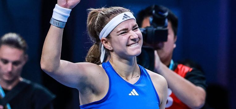Czech Republic’s Karolina Muchova celebrates after defeating Ukraine’s Anhelina Kalinina in their women’s singles final match at the Billie Jean King Cup tennis tournament in Shenzhen, in China’s southern Guangdong province on September 27, 2026. 
CN-STR / AFP