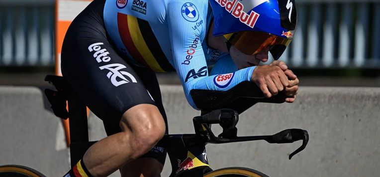 Belgium's Remco Evenepoel competes in the Men's Elite individual time trial during 2026 Union Cycliste Internationale (UCI) Road World Championships in Montreal, Quebec, on September 20, 2026. 
Andrej Ivanov / AFP