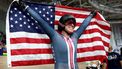 2023-08-09 20:58:50 epa10792381 Jennifer Valente of the USA celebrates after winning the Women Elite Omnium event at the UCI Cycling World Championships 2023 in Glasgow, Britain, 09 August 2023.  EPA/ADAM VAUGHAN