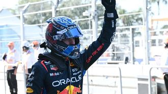 Red Bull Racing's Dutch driver Max Verstappen celebrates the pole position after the qualifying session for the 2024 Miami Formula One Grand Prix at Miami International Autodrome in Miami Gardens, Florida, on May 4, 2024.  
Jim WATSON / AFP