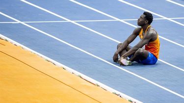 APELDOORN - Elvis Afrifa tijdens de 60 meter finale voor mannen op de derde dag van het EK Indoor atletiek in Omnisport Apeldoorn. ANP IRIS VAN DEN BROEK