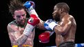 epaselect epa10491573 US boxer Floyd Mayweather (R) in action against English boxer Aaron Chalmers (L) at the O2 Arena in London, Britain, 25 February 2023.  EPA/TOLGA AKMEN