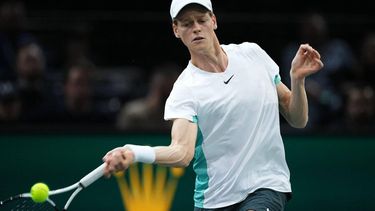 2023-11-02 00:30:08 Italy's Jannik Sinner plays a forehand return to US' Mackenzie Mcdonald during their men's singles match on day three of the Paris ATP Masters 1000 tennis tournament at the Accor Arena - Palais Omnisports de Paris-Bercy - in Paris on November 1, 2023. 
Dimitar DILKOFF / AFP