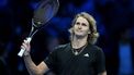 2023-11-13 20:14:06 epa10973659 Alexander Zverev of Germany reacts after winning his Red Group singles match against Carlos Alcaraz of Spain in the Nitto ATP Finals tennis tournament in Turin, Italy, 13 November 2023.  EPA/ALESSANDRO DI MARCO