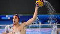epa12025628 Vince Varga (L) of Hungary in action against Kas Te Riele of the Netherlands during the quarterfinal match between Hungary and Netherlands at the Men's Water Polo World Cup 2025 Final in Podgorica, Montenegro, 11 April 2025.  EPA/Boglarka Bodnar HUNGARY OUT