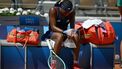 US' Coco Gauff tries to cool down with a bag of ice while playing Croatia's Donna Vekic during their women's singles third round tennis match on Court Philippe-Chatrier at the Roland-Garros Stadium during the Paris 2024 Olympic Games, in Paris on July 30, 2024.  
PATRICIA DE MELO MOREIRA / AFP