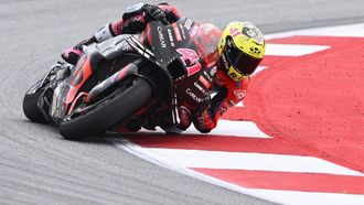 2023-09-02 15:20:11 Aprilia Spanish rider Aleix Espargaro competes during the MotoGP sprint race of the Catalunya Moto Grand Prix at the Circuit de Catalunya on September 2, 2023 in Montmelo on the outskirts of Barcelona. Aleix Espargaro won the Catalunya MotoGP sprint race at Montmelo today. World champion Francesco Bagnaia took second to extend his lead in the riders' standings with Maverick Vinales completing the podium.
Josep LAGO / AFP