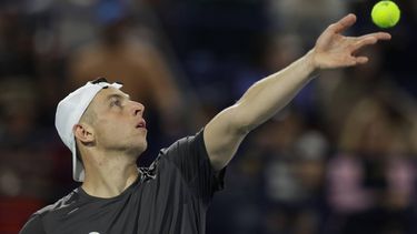 epa12781941 Tallon Griekspoor of Netherlands in action during his Men's Singles semi-final match against Andrey Rublev of Russia at the Dubai Tennis ATP Championships 2026 in Dubai, United Arab Emirates, 27 February 2026.  EPA/ALI HAIDER