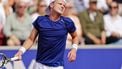 Netherlands' Jesper de Jong reacts as he plays against Italy's Luciano Darderi (not pictured) during the men's singles final match of the ATP Nordea Open tennis tournament in Bastad, Sweden, on July 20, 2025. 
Bjorn LARSSON ROSVALL / TT News Agency / AFP