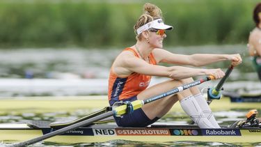 AMSTERDAM - Karoline Florijn in actie op het onderdeel vrouwen skiff op de zevende dag van de wereldkampioenschappen roeien op de Bosbaan in het Amsterdamse Bos. IRIS VAN DEN BROEK / ANP