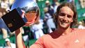 Greece's Stefanos Tsitsipas celebrates with the trophy after winning at the end of his Monte Carlo ATP Masters Series Tournament final tennis match against Norway's Casper Ruud on the Rainier III court at the Monte Carlo Country Club on April 14, 2024. 
Valery HACHE / AFP