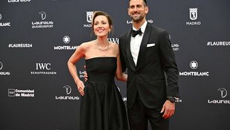 Serbia's tennis player Novak Djokovic and his wife Jelena pose on the Red Carpet ahead of the 25th Laureus World Sports Awards gala in Madrid on April 22, 2024. 
JAVIER SORIANO / AFP