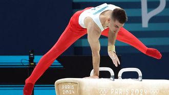 epa11522933 Max Whitlock of Great Britain performs during the Men's Pommel Horse final of the Artistic Gymnastics competitions in the Paris 2024 Olympic Games, at the Bercy Arena in Paris, France, 03 August 2024.  EPA/YAHYA ARHAB