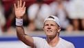 Netherlands' Jesper de Jong waves as he celebrates winning against Argentina’s Camilo Ugo Carabelli (not in picture) in the men's singles semi-final match of the ATP Nordea Open tennis tournament in Bastad, Sweden, on July 19, 2025. 
Bjorn LARSSON ROSVALL / TT NEWS AGENCY / AFP