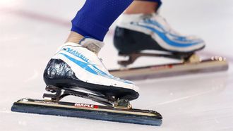 HAMAR - De schaatsen van Koen Verweij tijdens de 5000 meter op het WK Allround schaatsen in Hamar. ANP JERRY LAMPEN