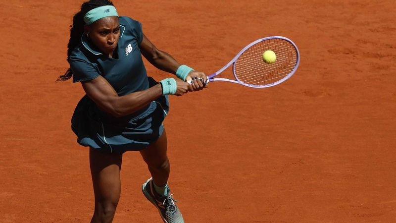 epa12914862 Coco Gauff of USA in action during her third round match against Sorana Cirstea of Romania at the Madrid Open tennis tournament in Madrid, Spain, 26 April 2026.  EPA/Chema Moya