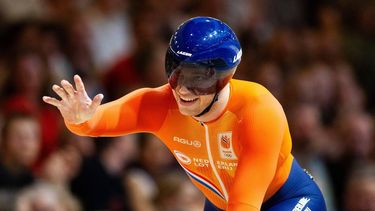 BALLERUP - Harrie Lavreysen tijdens de kwartfinale op de sprint op de vierde dag van het WK baanwielrennen in de Ballerup Super Arena. ANP IRIS VAN DEN BROEK